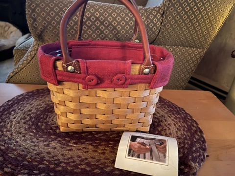 Longaberger 2005 Small Boardwalk Purse Basket Combo~Leather Handles Cover