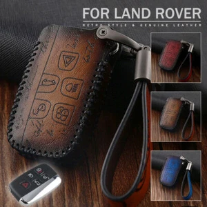 Retro Leather Car Key Fob Case Cover For Land Rover Range Rover Evoque Discovery - Picture 1 of 16