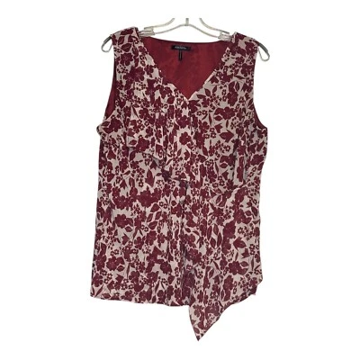 Blusa Daisy Fuentes Roja Blanca Floral Sin Mangas Cuello en V Detalle de Corbata Top Plus 1X Foto 1 de 4