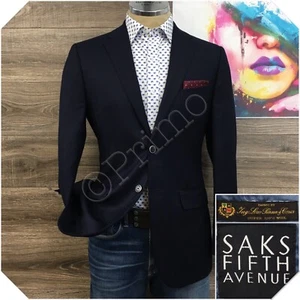SAKS Mens Navy Blazer Sport Coat Casual Jacket Size 38R Loro Piana Wool Suit - Picture 1 of 13