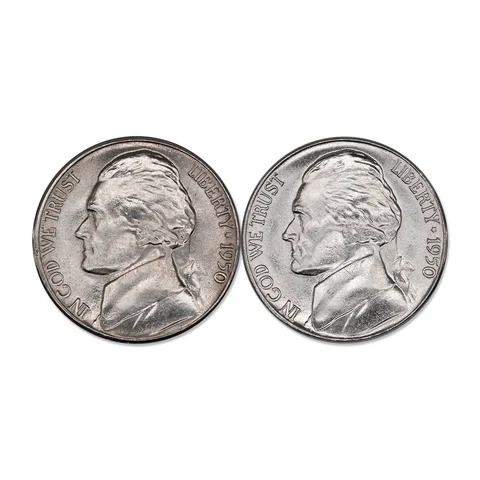 1950 P D JEFFERSON NICKEL 5C SET GEM BU BRILLIANT UNCIRC 2 COIN SET Cover