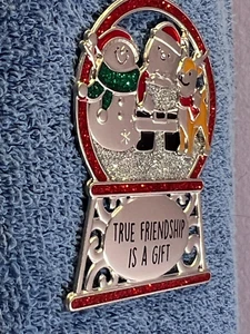 Christmas ornament enameled metal Snowman Santa Reindeer Friendship is a gift PO - Picture 1 of 3