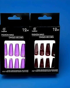 Ladybird Fashion Nägel mit Edelsteinen 2 Packungen à 12 Nägel Burgund & Lila Neu - Bild 1 von 4