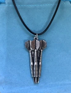 Set Of Darts Silver Pewter Pendant On A Cord - Picture 1 of 4