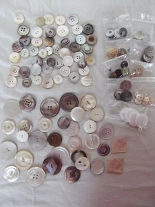 vtg lot 120 large old antique shell pearl buttons 1/2 to 1-1/2in some carved - Picture 1 of 5