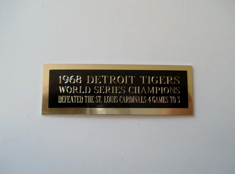 Detroit Tigers Baseball Card 1968 World Series Card Plaque Nameplate 1" X 3" Cover