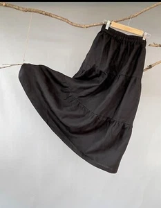 Classic Tiered Long Linen Skirt Black M Nature Chic - Picture 1 of 2