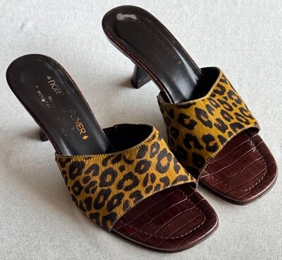Donald J Pliner Leopard Print Sandals Heels Slides Calf Hair 7M - Image 1 of 4