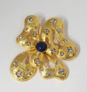 Broche clásico de piedras azules de oro macizo firmado por IVANA de colección de los años 90 - Imagen 1 de 7
