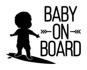 Baby On Board Surf Boy Decal # 4.75"x6" Choose Color - Picture 1 of 2