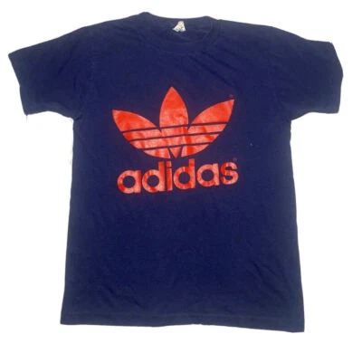 Vintage 70s 80s Adidas T-Shirt Trefoil Front Back Single Stitch Sz Small - Image 1 of 4