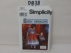 NEW UNCUT SIMPLICITY DAISY KINGDOM PATTERN 7303 GIRL & DOLL DRESS SZ BB 5,6,7,8 - Picture 1 of 3