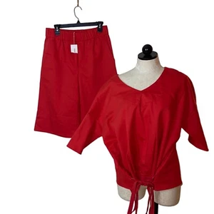 Susanne Bommer Top Bermuda Shorts Set Outfit Size Medium New Cotton Mod Red Kiss - Picture 1 of 17