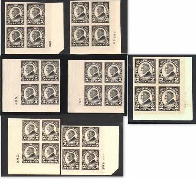 US Stamp #611 Harding LH Imperf Blocks Sideographer Collection 7 Different, RARE - Image 1 of 4