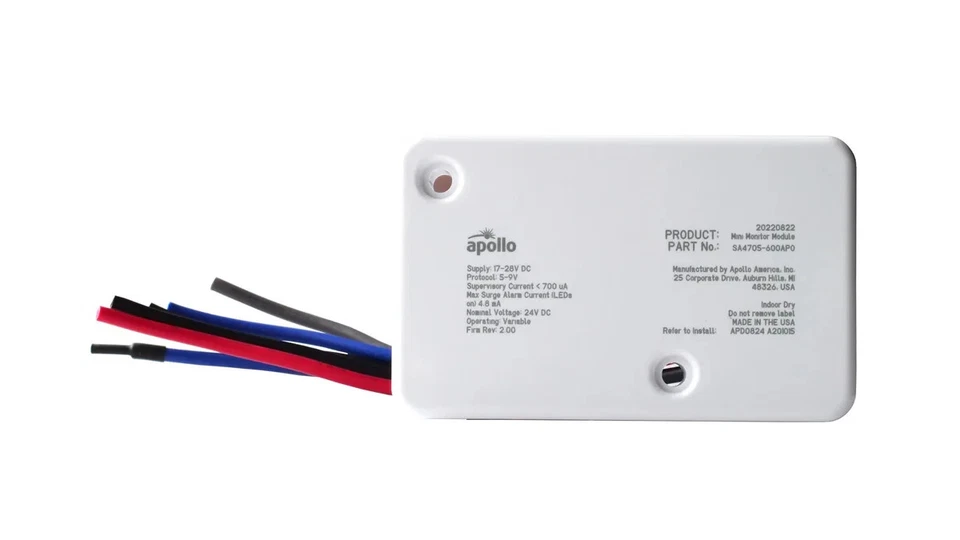 APOLLO FIRE DETECTORS LTD Apollo SA4705-600APO Soteria UL Mini Switch Monitor Module