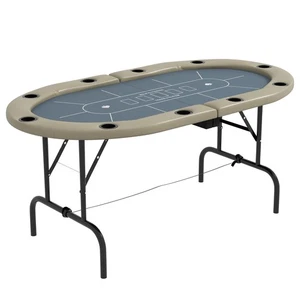 SPORTNOW 10 Player Folding Poker Table with Cup Holders, Steel Base, Brown - Picture 1 of 11