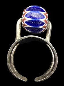 Sehr ausgefallener Mid Century Modern Ring Sterlingsilber & antike Murano Glasperlen - Bild 1 von 5
