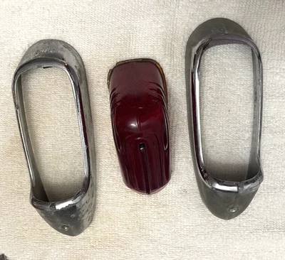 1938 Buick tail light bezels and 1 Stimsonite lens originals OEM - Image 1 of 4