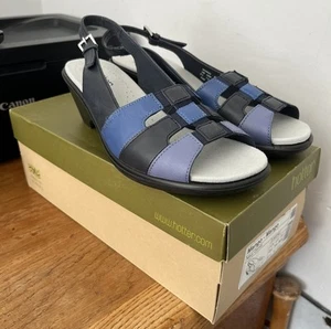 Hotter Mango Sandals Womens UK 5.5 EU 38.5 Black Blue Leather Heels - Picture 1 of 7