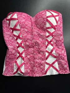 Ole Y2K Size M Corset White Pink Lace Ribbon Top 2000s Vintage New NWT - Picture 1 of 12