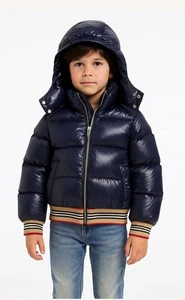 Burberry Jungen Josiah Daunen gefüllte Kapuze blau gefütterte Jacke Kinder Größe 8 - Bild 1 von 20