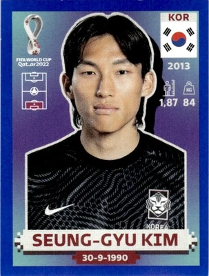 2022 Panini FIFA World Cup BLUE Parallel Sticker Seung-Gyu Kim Korea #KOR3 - Image 1 of 2