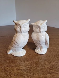 Vintage weiße Eule Set mit zwei Statuen Porzellan Buchstützen - Bild 1 von 8