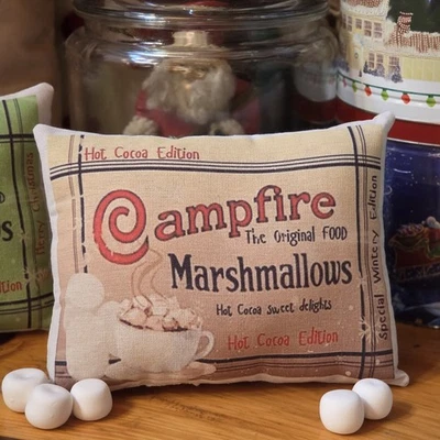 Nostalgic Hot cocoa wintery edition Pillow: Campfire Marshmallows vintage design - Image 1 of 4