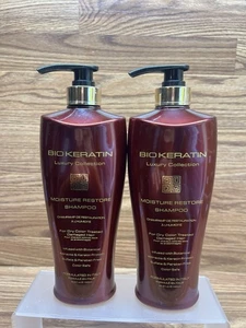 2 Bottles Bio Keratin Luxury Collection ~ Moisture Restore Shampoo 33.8 oz Each - Picture 1 of 6