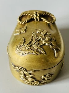 Pilulier XIX ème Japon période Edo? Bronze Repoussé Nœud Fleurs Oiseaux - Picture 1 of 8