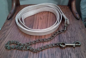 White Nylon Horse Flat Lead Rope w/ Brass Chain/Snap - used - Bild 1 von 2