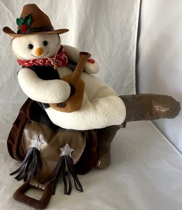 Christmas Decoration Large Cowboy Snowman With Guitar Bendable Saddle Country - Picture 1 of 9