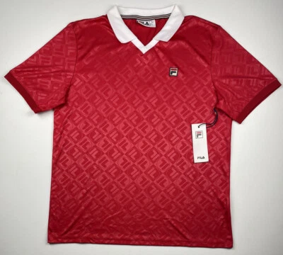 FILA Mens Paxton Polo Red Monogram LM1836AG-640 Size Large NWT Retro Classic - Image 1 of 4