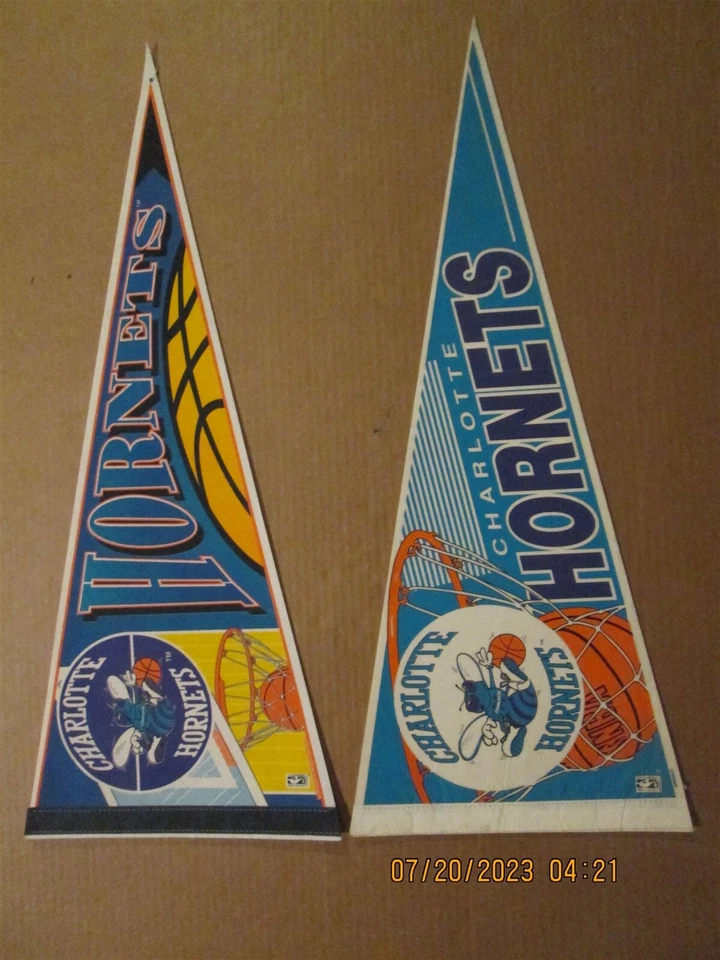 NBA Charlotts Hornets Vintage 1990's Lot of 2 Team Logo Basketball Pennants - Image 1 of 1