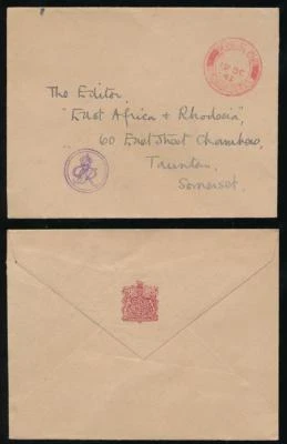 ROYALTY GB 1943 WINDSOR CASTLE OFFICIAL PAID from KING GEORGE 6th MONOGRAM HS - Image 1 of 3