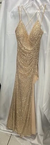 cinderella divine dress Gold Size Large Long Sequins Thigh High Slit Stretch - Picture 1 of 14