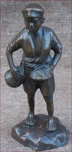 Vietnamese Bronze Young Fishmonger Fisher Statue French Indochina Early 20th C - Picture 1 of 6