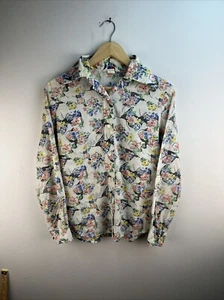 Vintage Levi’s Shirt Adult Small L/S Button Up White Floral 1970s Women A85 - Afbeelding 1 van 10