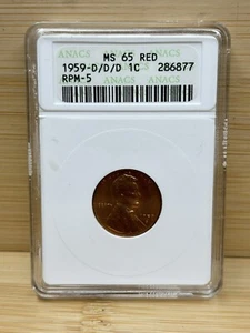 1959-d/d/d Lincoln One Cent 1c MS65 RED ANACS - Picture 1 of 3