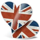 2 x Heart Stickers 7.5 cm - Distressed Union Jack British Flag  #16072
