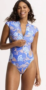 Seafolly NWT Eden Zip Front One Piece Cap Sleeve Swimsuit MSRP $198 Size 16 - Picture 1 of 3