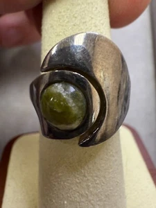 Vintage West Germany Green Eye Chrysoberyll Strass Sterling Bandring 4868 - Bild 1 von 4