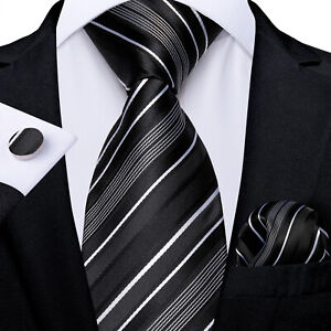 Mens ALL Silk Tie Striped Solid Paisley Necktie Hanky Cufflink Set USA  Wedding