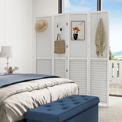 Brezelge 4 Panel Room Divider Folding Privacy Screens with Pegboard Display - Image 1 of 4