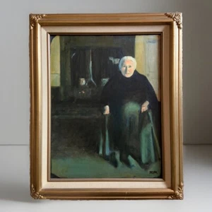 Vintage Original Ölgemälde Großmutter von Sheila Reiss alte Frau in Küche - Bild 1 von 14