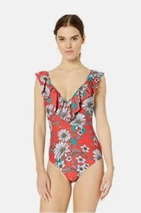 NWT Jessica Simpson One-Piece Bathing Swim Suit Ruffle Shoulder Sauce Size XL - Picture 1 of 7