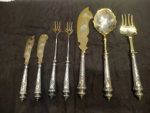 Antique French Fish Serving Set with Sterling Silver Hallmarked Handles - Picture 1 of 11