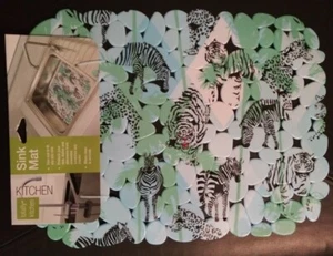 Totally Kitchen Sink Mat PEBBLE Safari Animals Adjustable Protector 12" X 15" - Picture 1 of 2