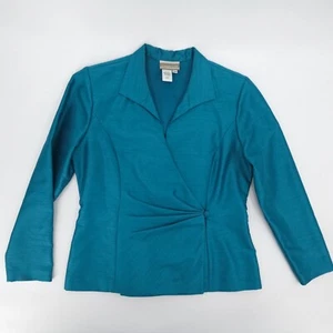 Coldwater Creek Blazer Womens 10 Petite Blue Green Long Sleeve Button Collared - Picture 1 of 15