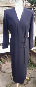 Vintage Designer Karin Stevens black long tuxedo stripe jacket overcoat UK 10-12 - Picture 1 of 7